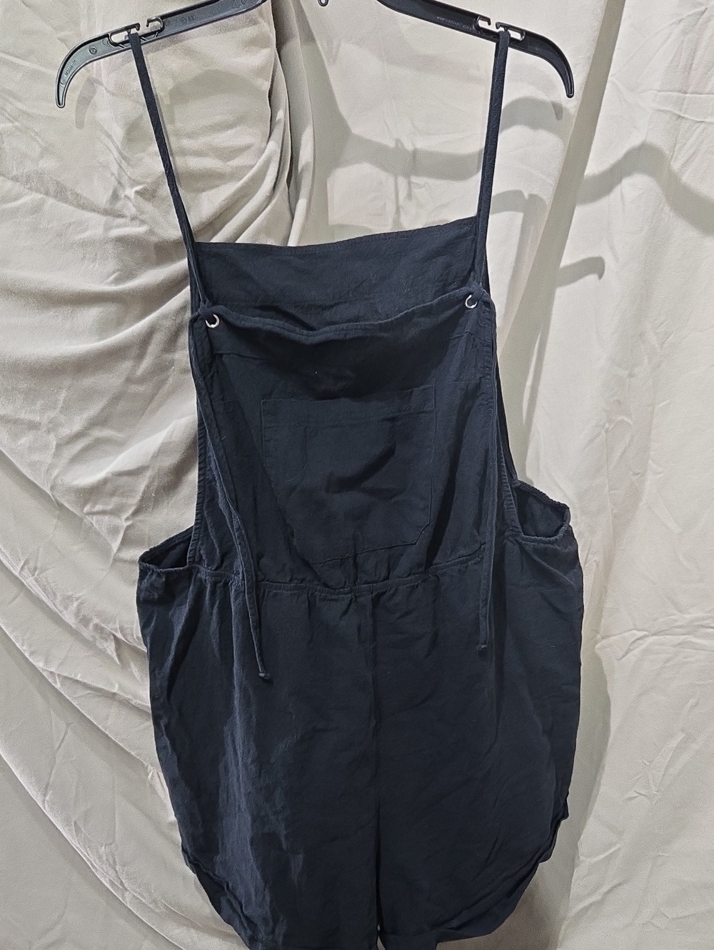 SHEIN Black Drawstring Linen-Blend Romper